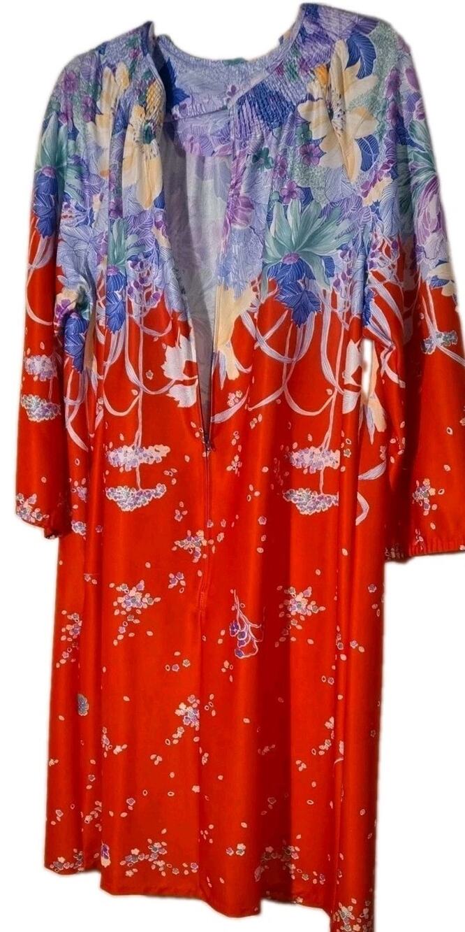 Vintage 1970s Mrs. Roper Style Floral Caftan Muumuu Dress Large Boho USA